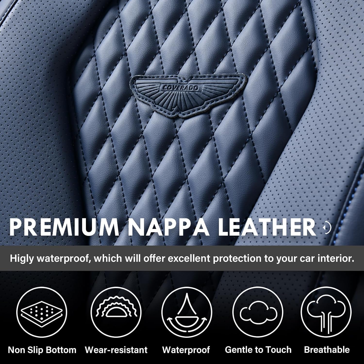 Coverado Seat Covers, Car Seat Covers Front Seats, Blue Car Seat Cover, Waterproof Car Seat Covers, Car Seat Cushion, Front Car Seat Covers Leatherette Car Seat Protector Universal Fit Most Cars - Image 5