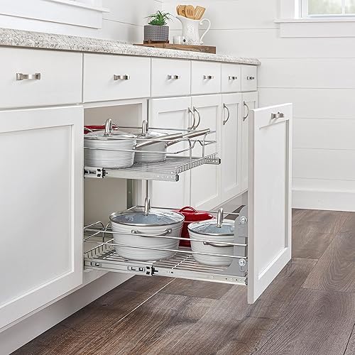 Miniatura 8 de Rev-A-Shelf Estante extraíble para armario de cocina de 2 niveles y organizador de cajones, cesta de almacenamiento de despensa deslizante en varios