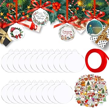 فراغات زخارف أكريليك ، 50 قطعة فراغات أكريليك وملصقات 50 قطعة ، زخارف عيد الميلاد DIY ، زوايا الفراغات مع شرائط لفة حمراء لتزيين شجرة عيد الميلاد عيد الميلاد حفلة عيد الميلاد الديكور 3 بوصة