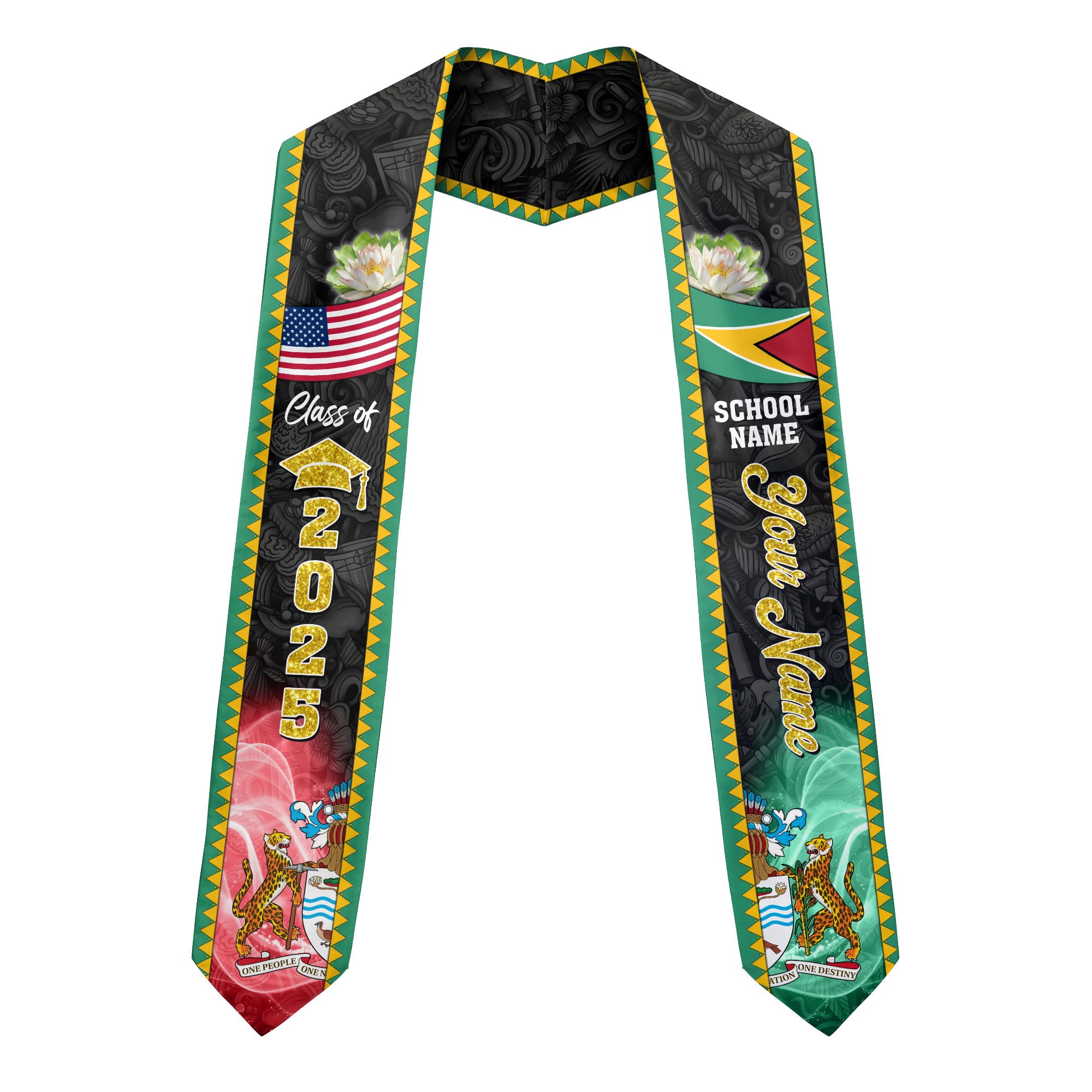 MonkeyVan Custom Guyana Graduation Sash Custom Flag Graduation Stole Guyana Flag Graduation Sash Guyana Stole Graduation 2025 Gya14