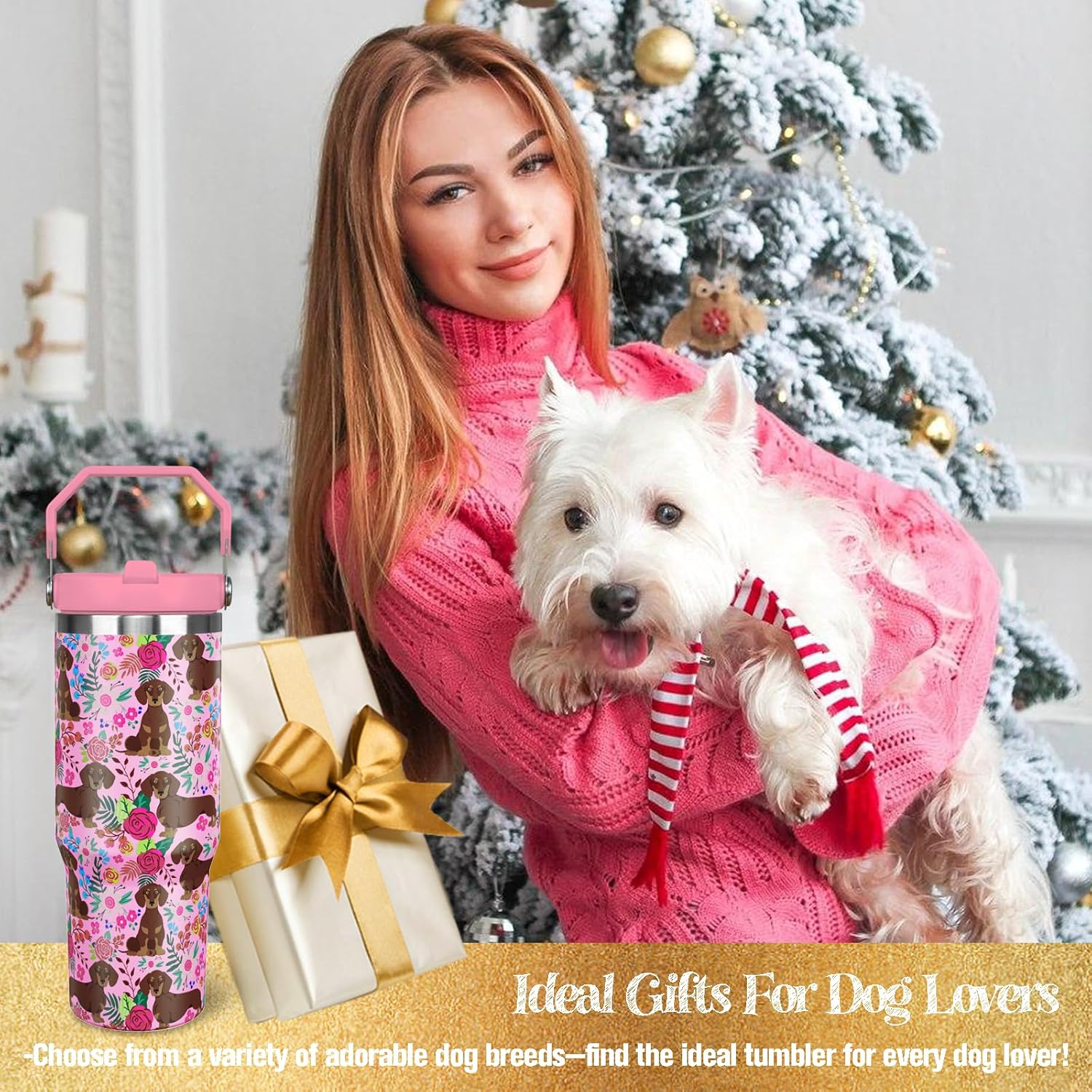 30 oz Dachshund Tumbler with Lid, Insulated Coffee Travel Mugs Cup Water Bottle Dog Gifts for Women Girls - Image 2