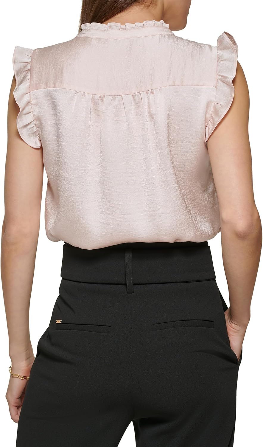 DKNY Womens Sleeveless Ruffle Trim Blouse - Image 3