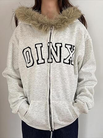 Buy OANTGM Y2k Hooded Zipped Fur Jacket Emo Grunge Crop Winter