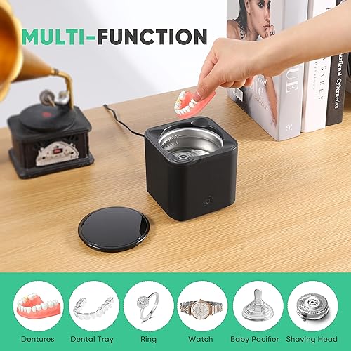 Miniatura 2 de Vinlley Limpiador ultrasónico para dentaduras, retenedor, protector bucal, alineador, cabezal de cepillo de dientes, ajuste de tres velocidades de