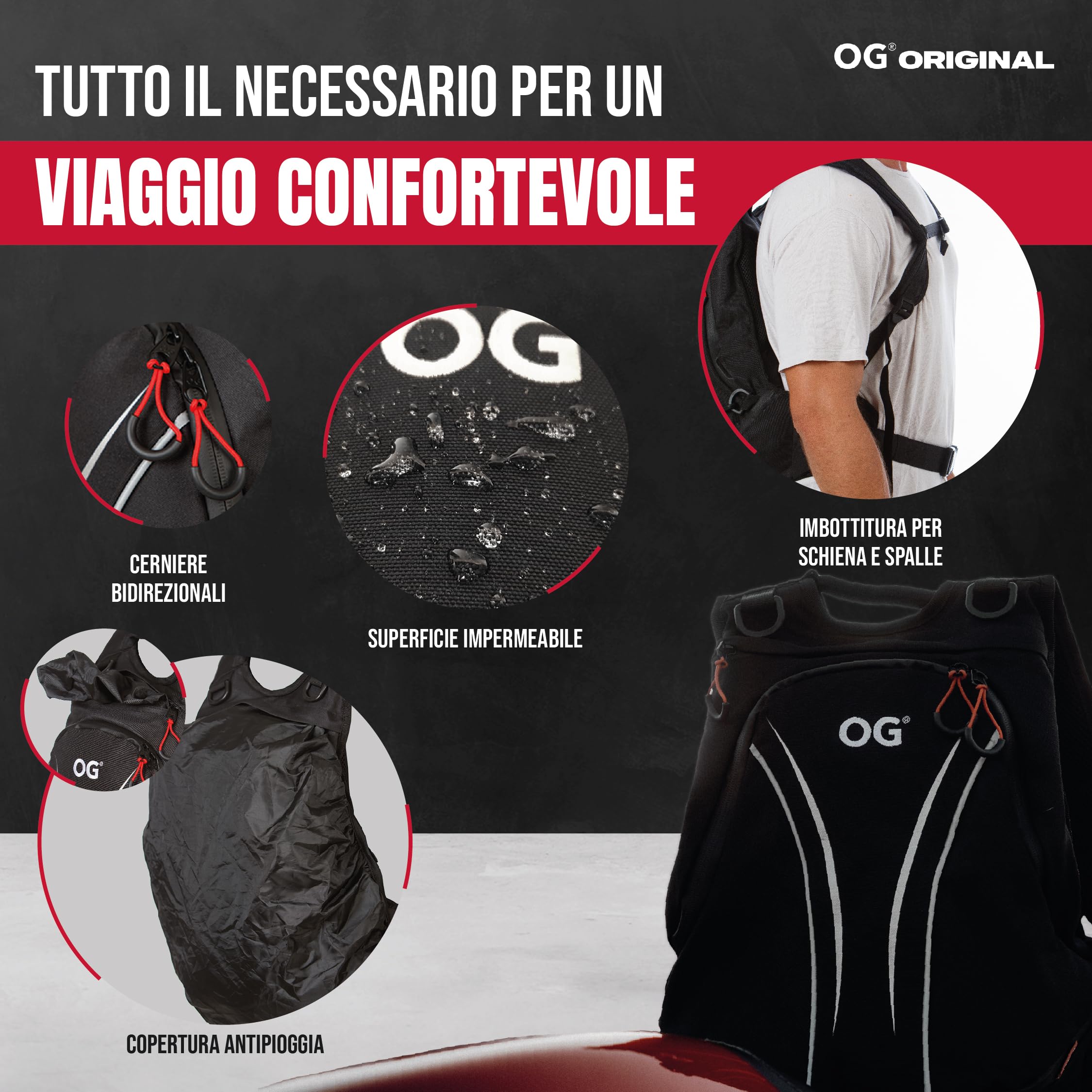 OG Original RoadRunner Zaino Moto Impermeabile Nero Leggero 20L, Borsa Porta-Casco Moto, Cinghia per Casco, Ciclismo, Antifurto, Portatile, Rifrangente