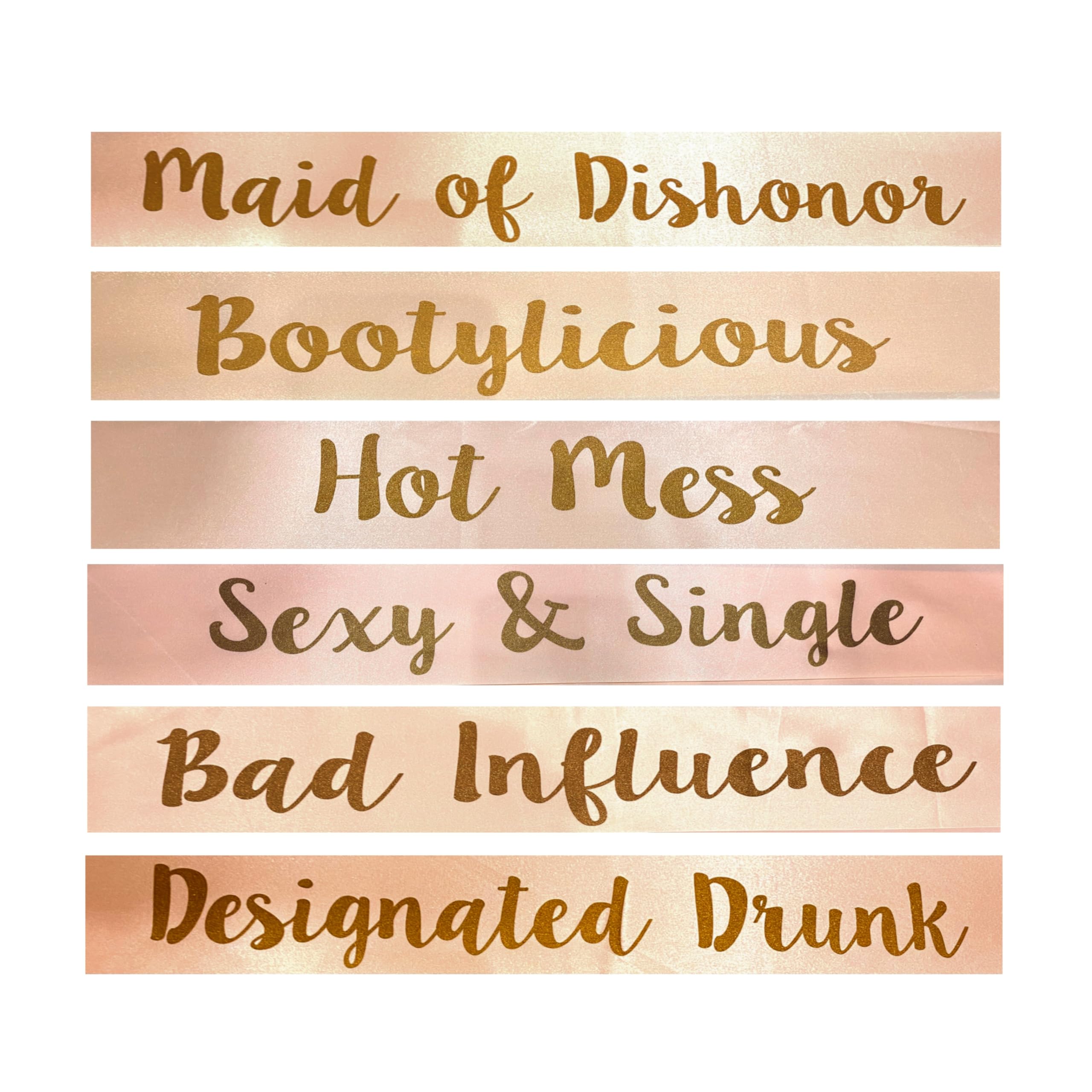 WP WANNA PARTY Bachelorette Party Sashes Set/Bride to Be Sash| Peach &Gold Bridesmaid Sash | Bachelorette Party Decorations | Team Bride Decoration Item | Satin Bride to Be Decoration Set Combo-6 Pcs