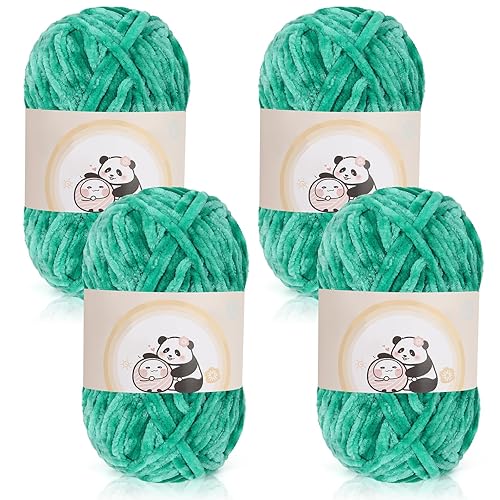 Aeelike 400g Warme Chenille Strickgarn zum Häkeln, Flauschige Dicke Wolle zum Handstricken, Samt Velvet Babywolle zum Stricken, Weich Plüschwolle für Amigurumis Babydecke, Smaragdgrün - Smaragdgrün