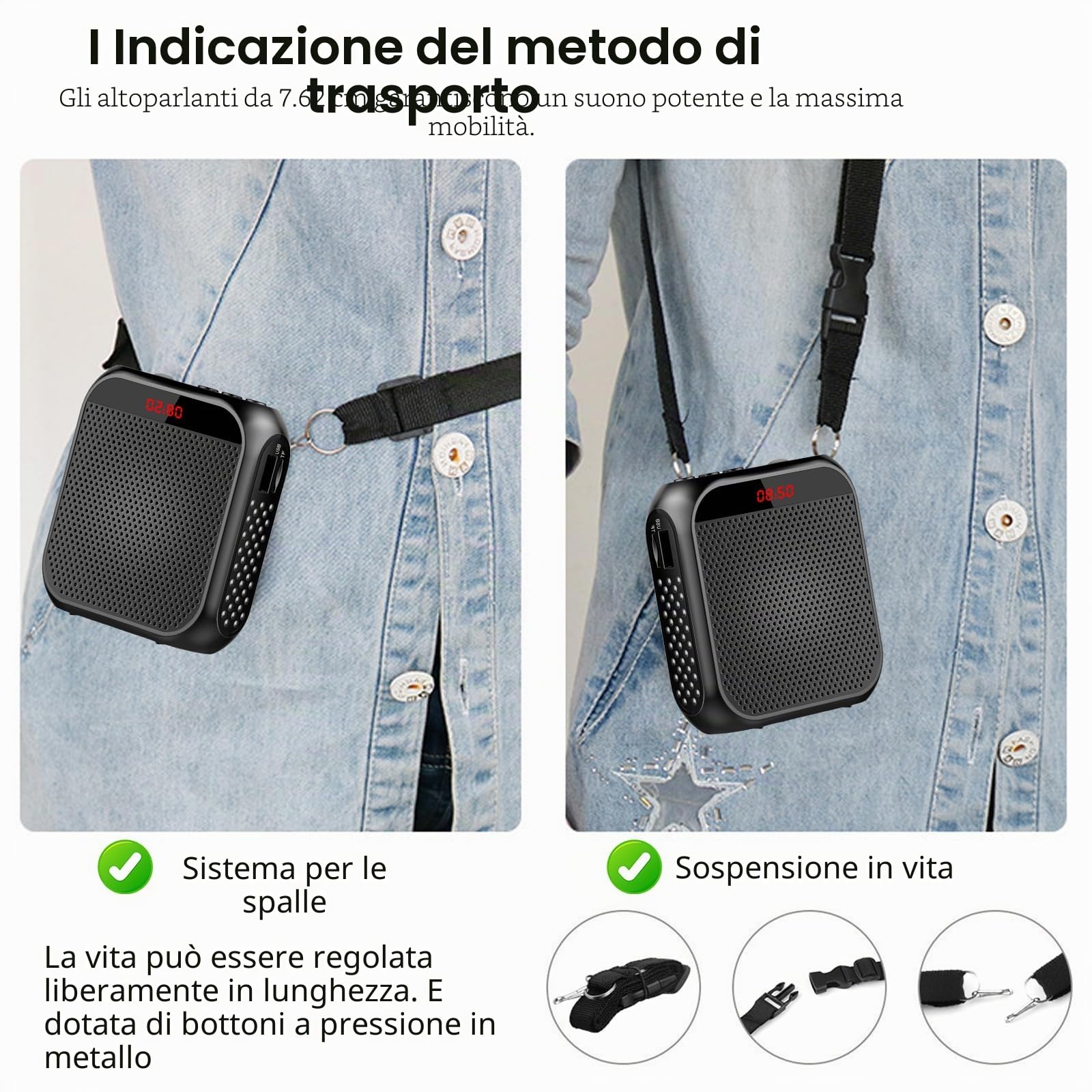 Amplificatore vocale wireless con microfono, altoparlante portatile ricaricabile, bund, batteria 2200 mAh, per allenatori e insegnanti