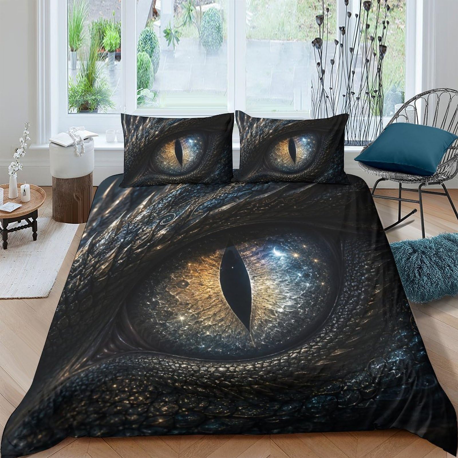 H3b8u2y5 Style-21 Blue Cosmic Dragon Eye Duvet Cover 2 Piece Set 3D, Mythic Creature Pattern