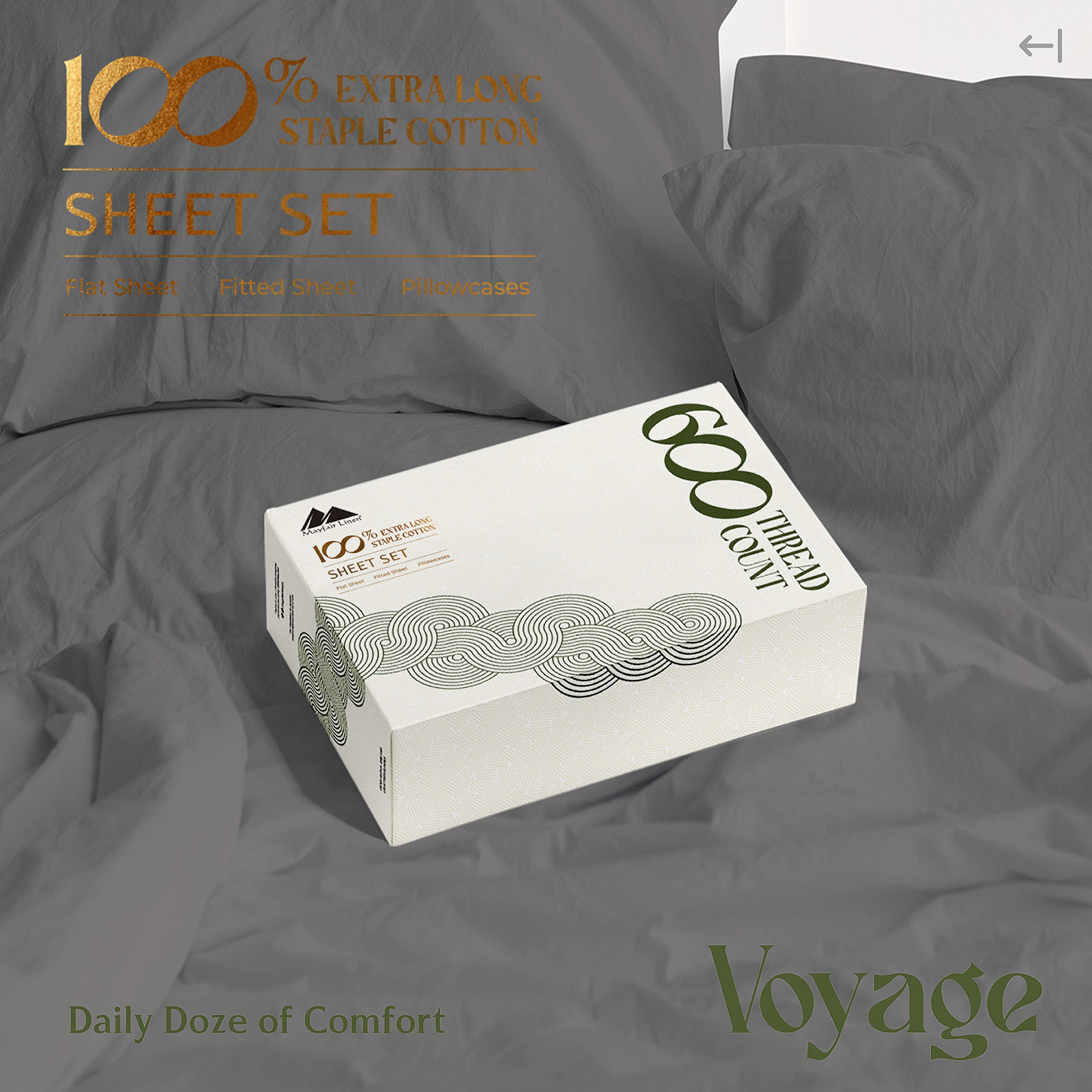 600 TC Cal King Size Sheet Set - 100% Cotton Sheets - Silky & Soft Like Egyptian Cotton - Fits Mattress Upto 17'' DEEP Pocket, Sateen Weave 4Pc Bed Sheets - Hotel Quality Cotton Sheets (Dark Grey)