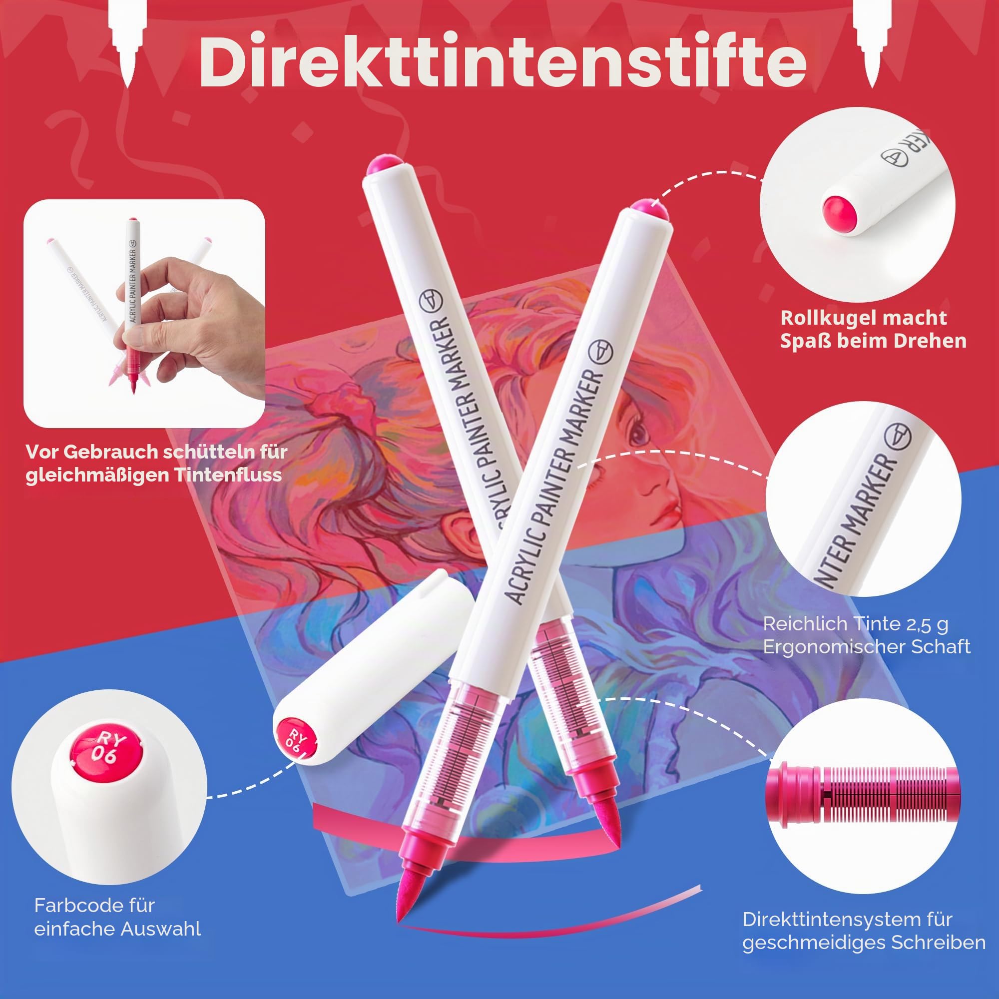 288 Farben Acrylfarben Markerstifte - Pinselspitze, Lebendige Farben für Holz, Stoff, Glas & Mehr, Acrylmalstifte Set mit Aufbewahrungskoffer, Ideal für DIY Bastelprojekte