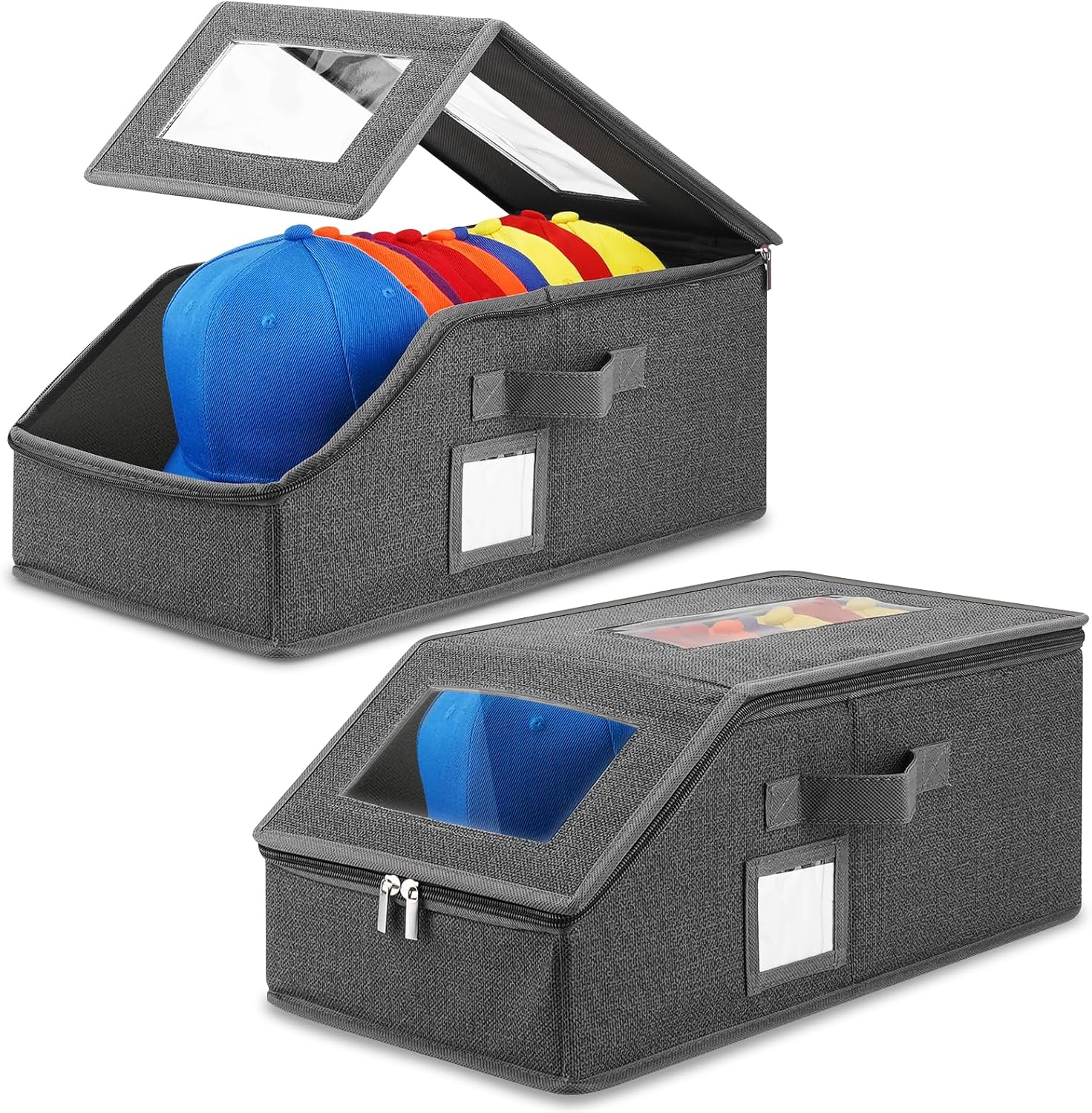 Xixter Hat Organizer for Baseball Caps, 2 Piece Stackable Cap Storage Box