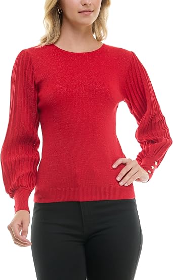 Nanette Nanette Lepore Womens Lurex Rib Sleeve Pullover Sweater