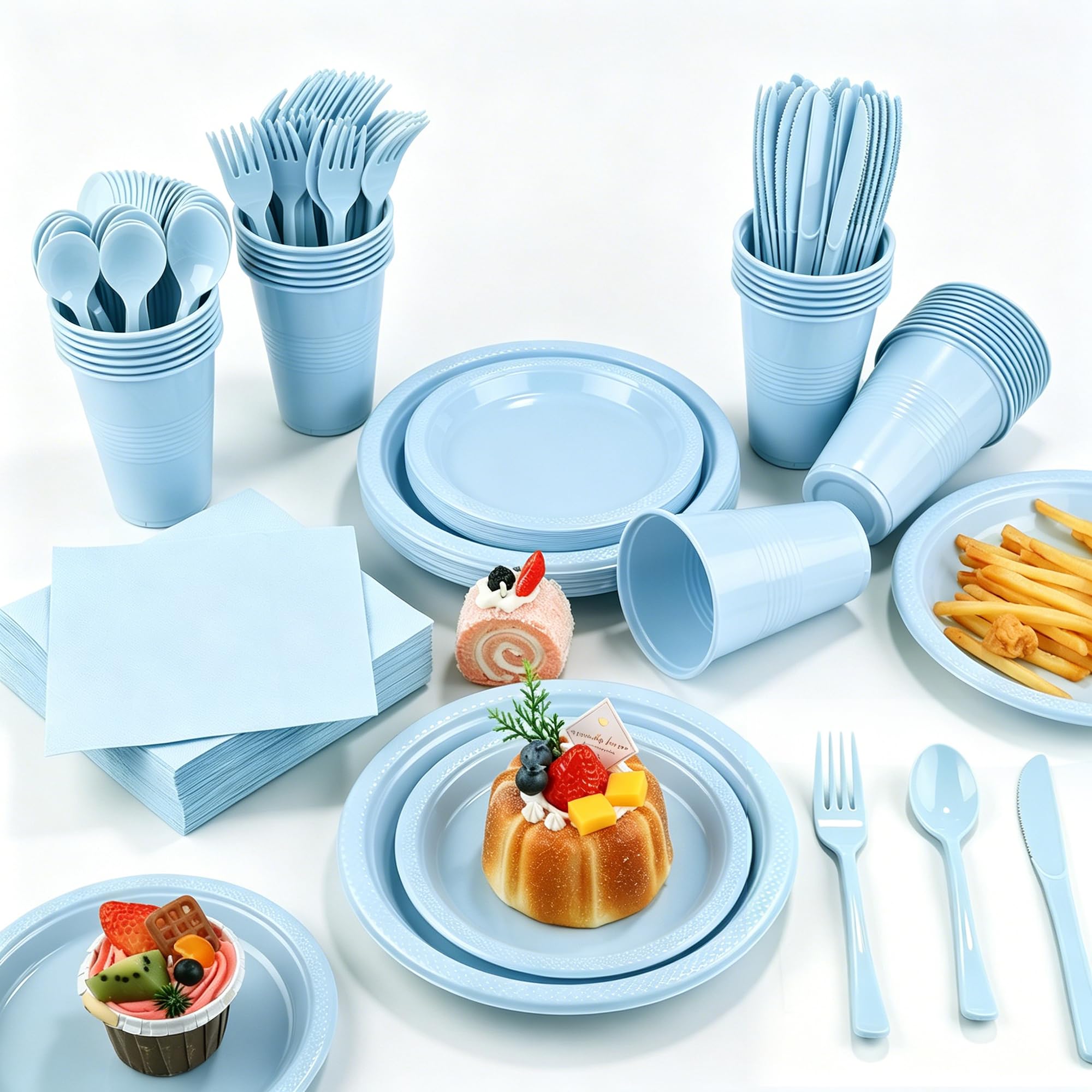 240 Piece Sage Green Disposable Dinnerware Set -10
