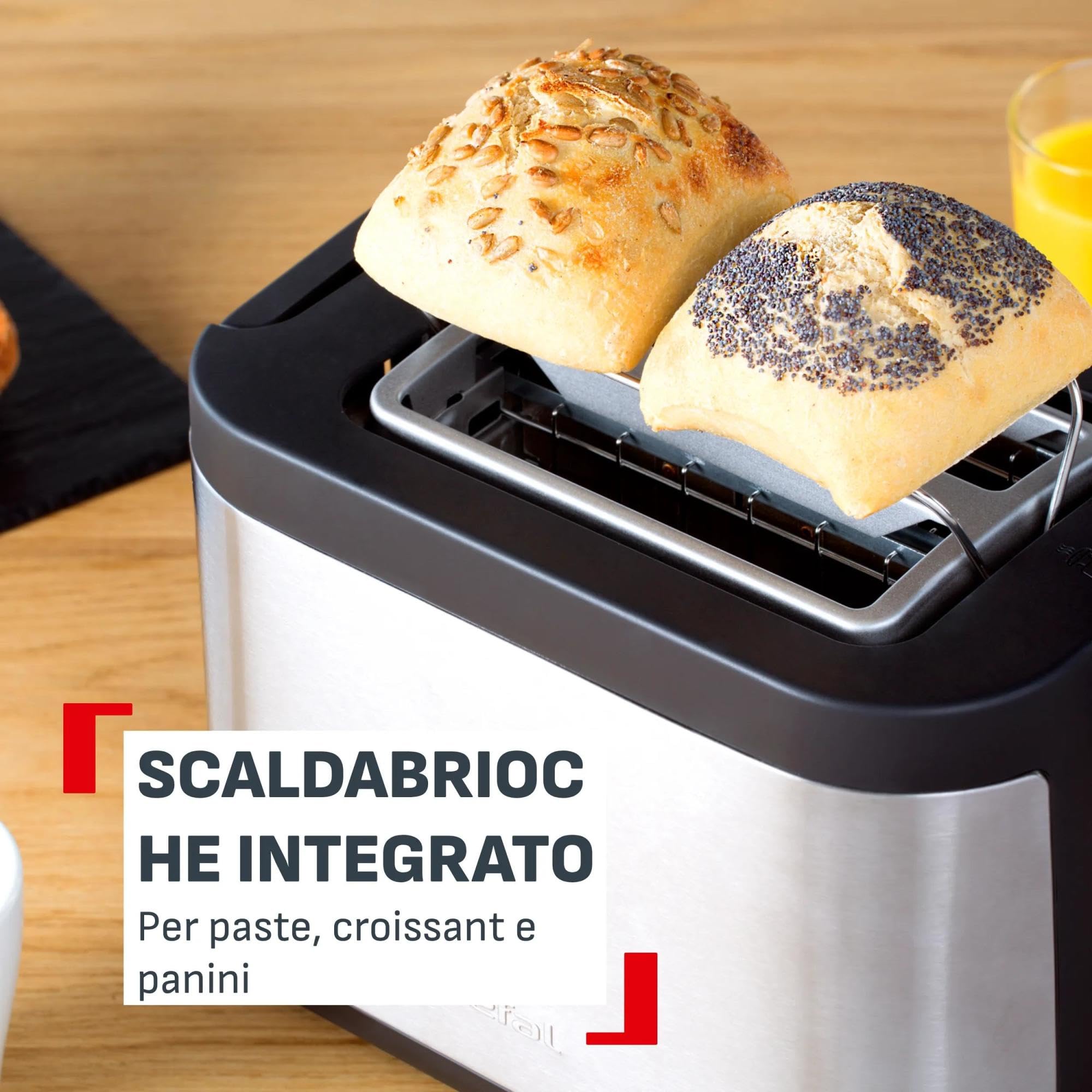 Tefal Element, Tostapane 2 Fette con Scaldapanini Integrato, Design In Acciaio Inossidabile, 7 Livelli Di Doratura, TT4308E0