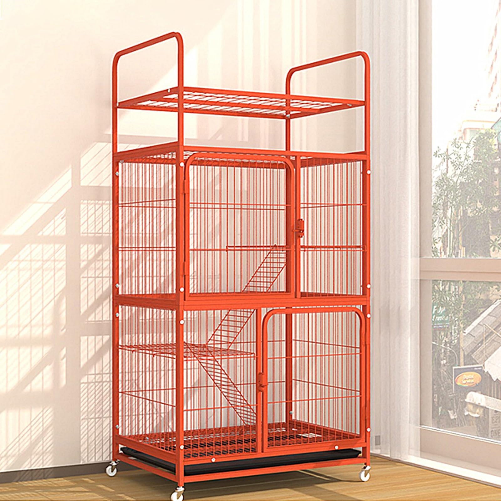 Cage pour chat anti-odeur avec plateau inférieur amovible et double porte