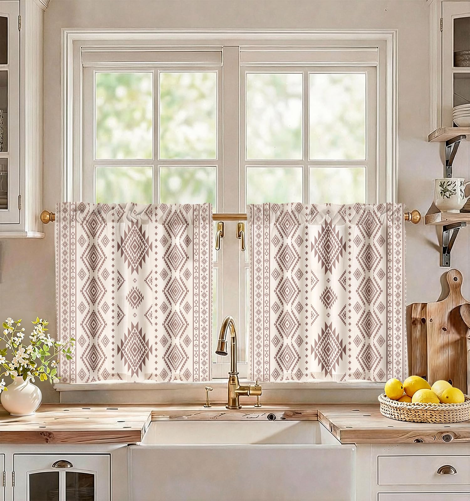 Miss Adola Boho Kitchen Tier Curtains, 24 Inch Length, Boho Stripes