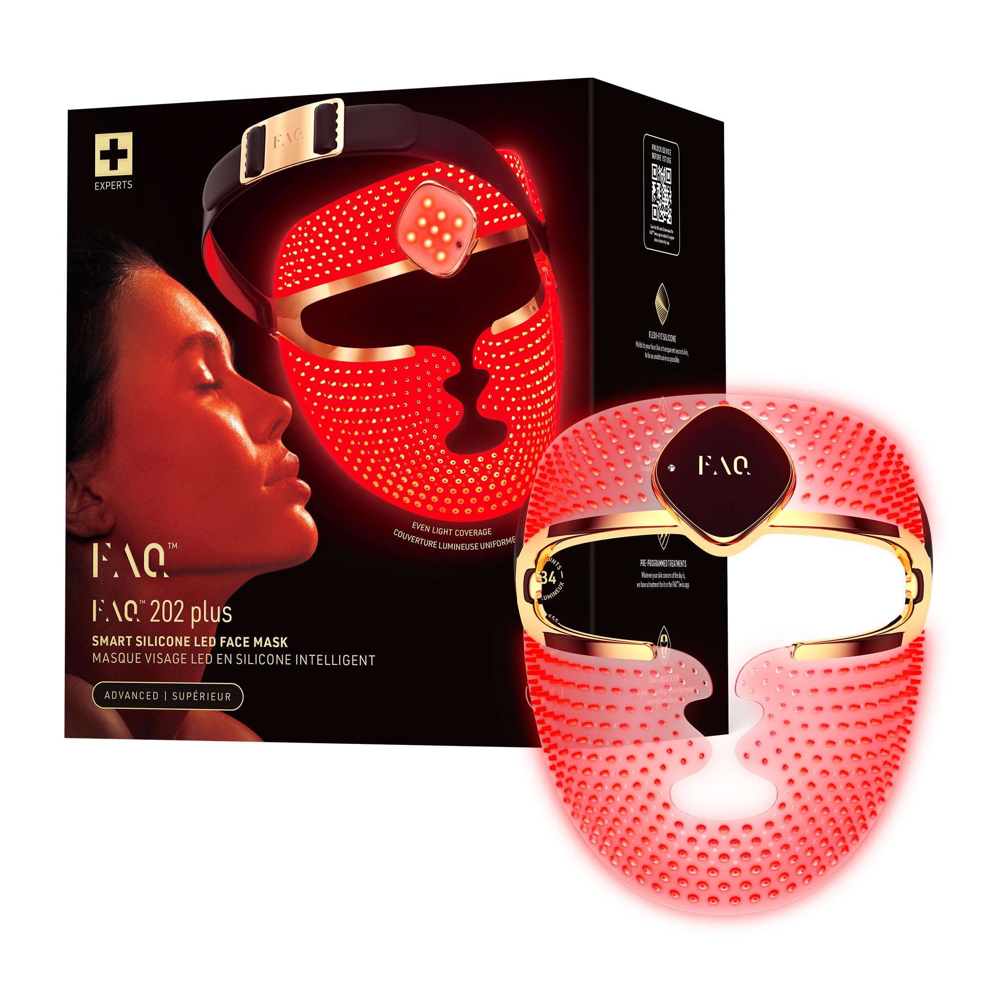 FAQ 202 Plus Advanced 8-Color light Face Mask - Wireless Skin Care for Glowing Skin – 634 Glow Points – Total Coverage Wearable Skin Care