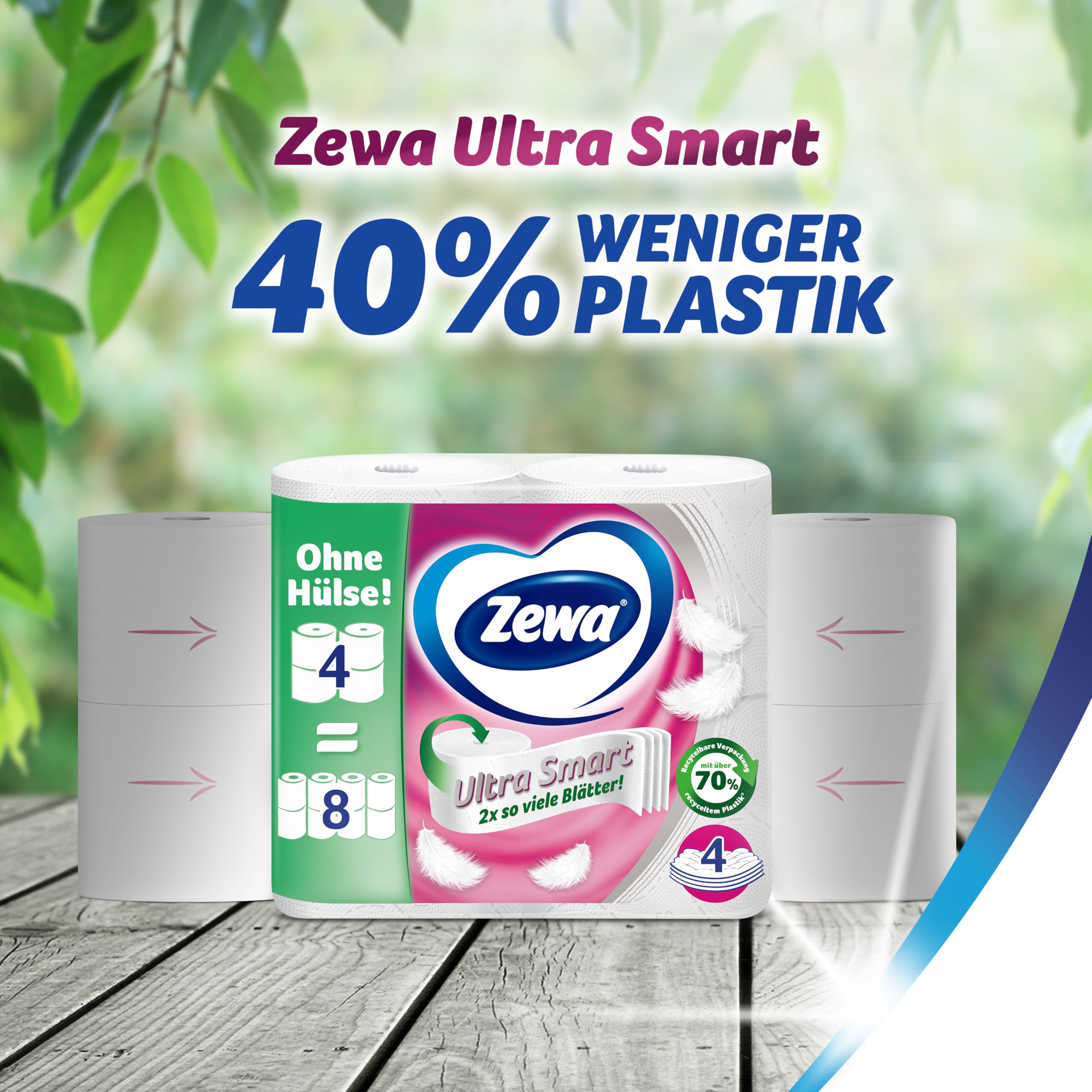 Zewa Ultra Smart Toilettenpapier Großpackung, 36 Rollen á 280 Blatt, Riesenrolle, 4-lagig, hell