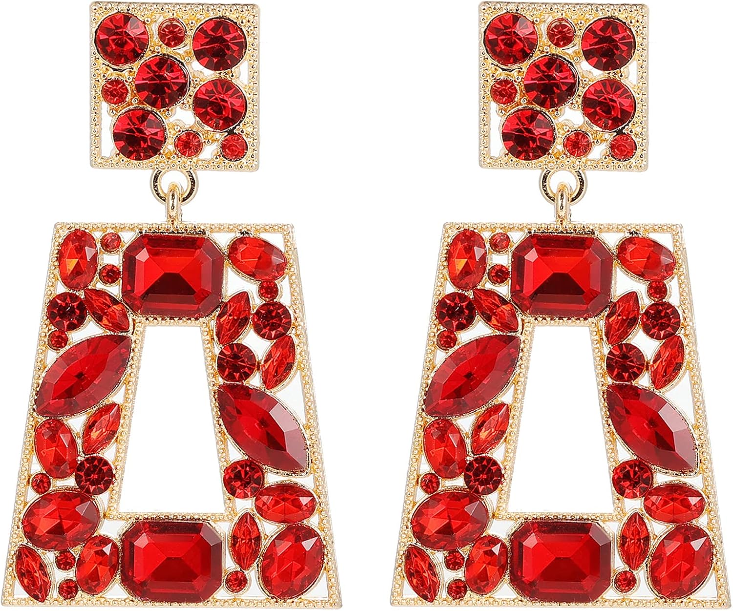 Elegant Rhinestone Rectangle Dangle Earrings Trendy Geometric Drop Statement Earrings Hypoallergenic for Women