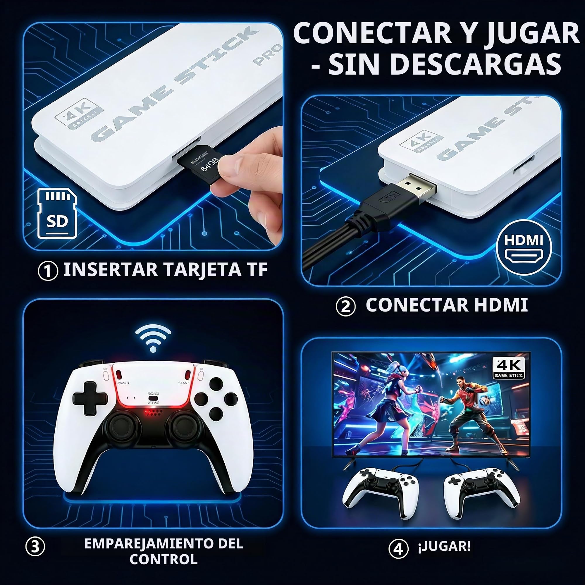 M15 Consola De Juegos Retro,Game Stick con 20,000+ Juegos Clásicos,Emulador Consola Retro con 2 Mandos Inalámbricos,Mando Inalámbrico Dual De 2,4 GHz,Regalo para Niños Y Adultos