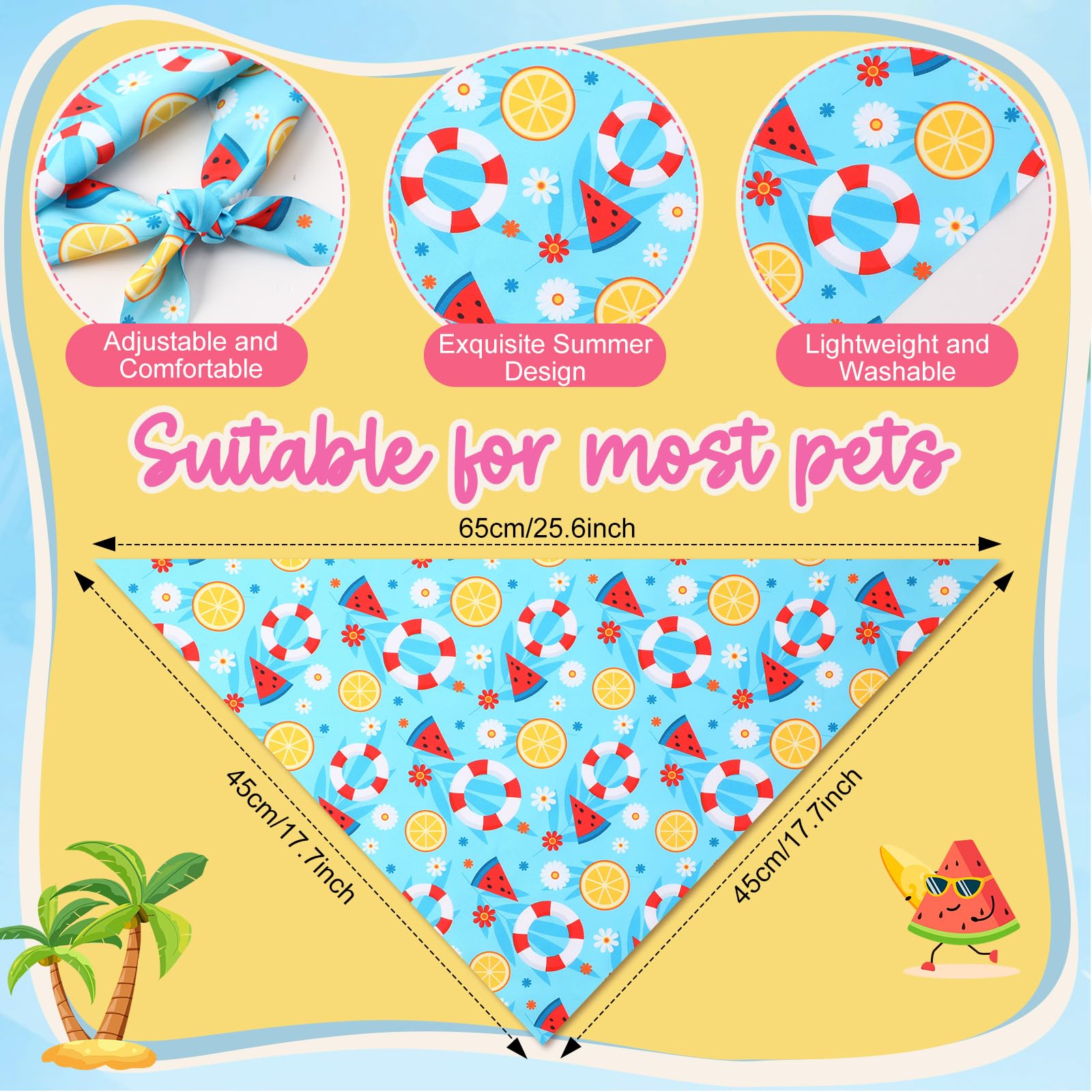 Preboun Lot de 200 bandanas d'été hawaïens en vrac pour chien – Ensemble de foulards à fruits pour chiots d'été de petite, moyenne et grande taille (63,5 x 43,2 cm, 17,8 x 43,2 cm)