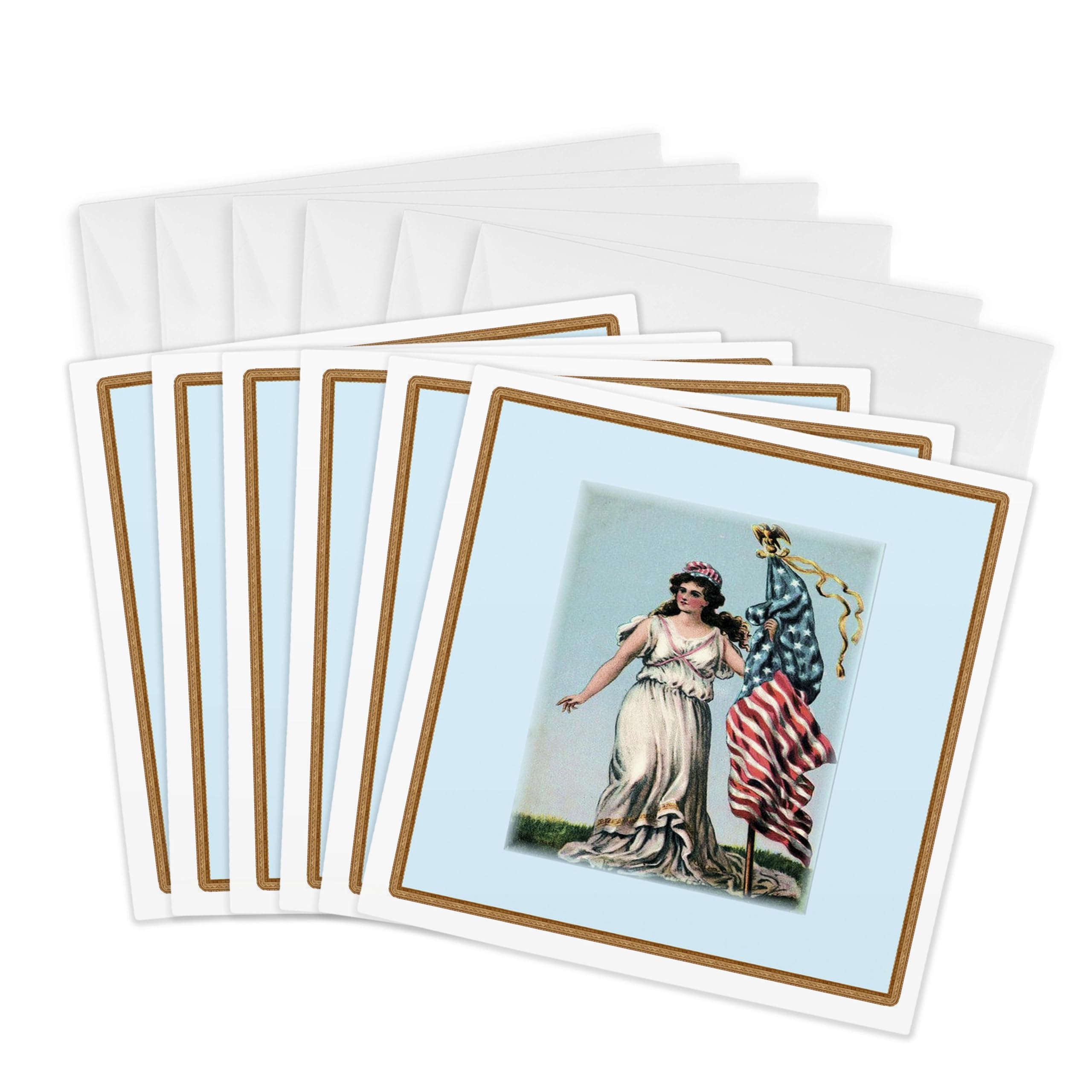 3dRose gc_38921_1 6 x 6-Inch "Vintage Lady Liberty with American Flag" Greeting Card (Pack of 6)