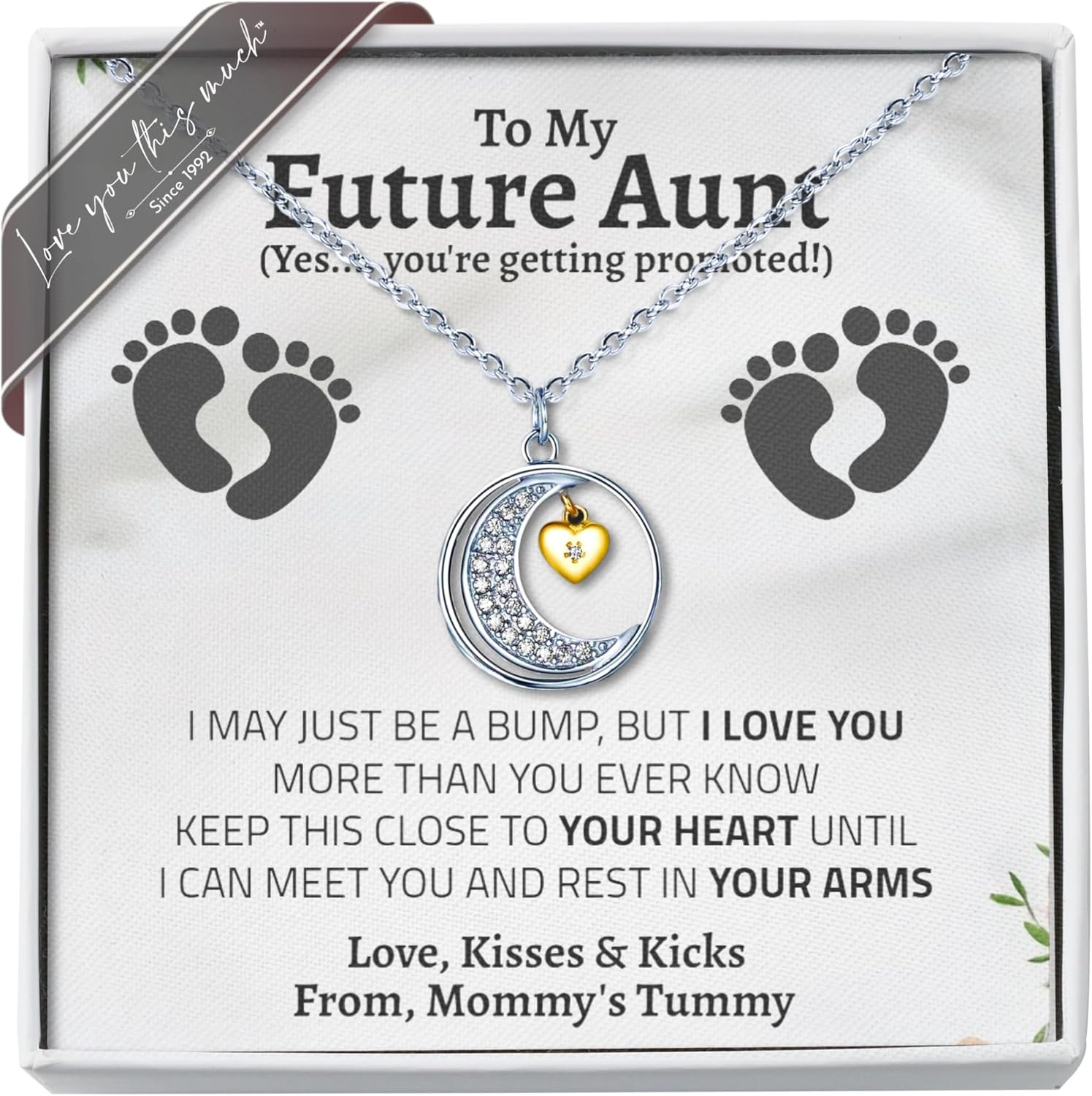 Love You This Much Sentimental Aunt to Be .925 Sterling Silver Jewelry, Adjustable 16-19", Auntie Pregnancy Announcement to Sister, Promoted to Auntie, Soon to Be Aunt