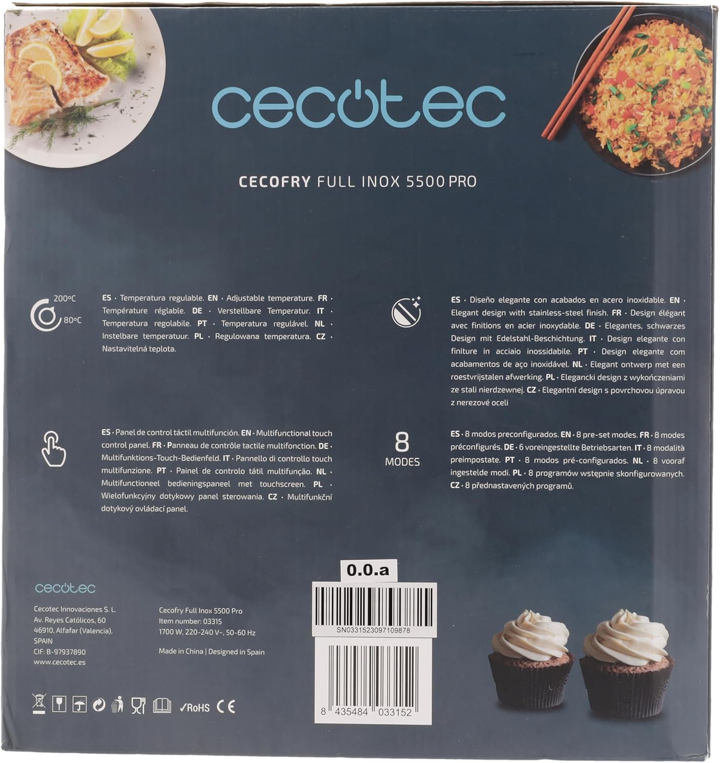 Cecotec Cecofry Full Inox 5500 Pro - Freidora Sin Aceite 5,5L, 1700W, Digital 13 81dAjt pYOL. AC SL1500