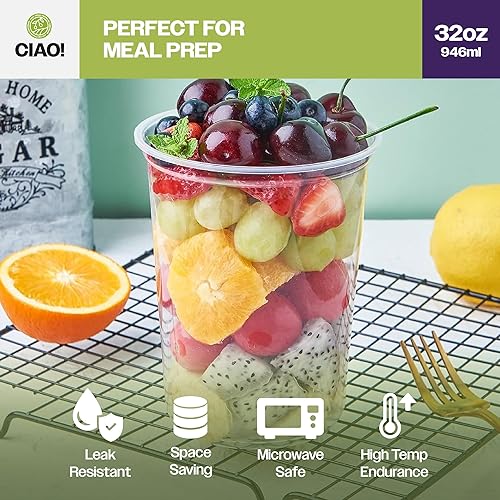 Miniatura 7 de CIAO! Las tapas a juego de contenedores transparentes de polipropileno de 32 onzas se venden por separado (caja de 500)
