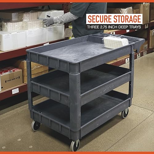 Miniatura 4 de Ironton Carrito utilitario de 3 bandejas de capacidad de 500 libras, carrito de carga de construcción de espuma estructural sin mantenimiento,