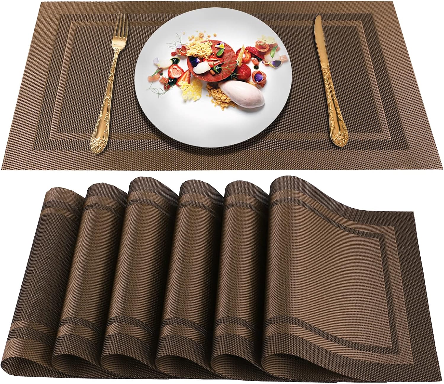APlacemats, ARTAND, Table Mats, Set of 6, Brown, Woven Vinyl, NonSlip