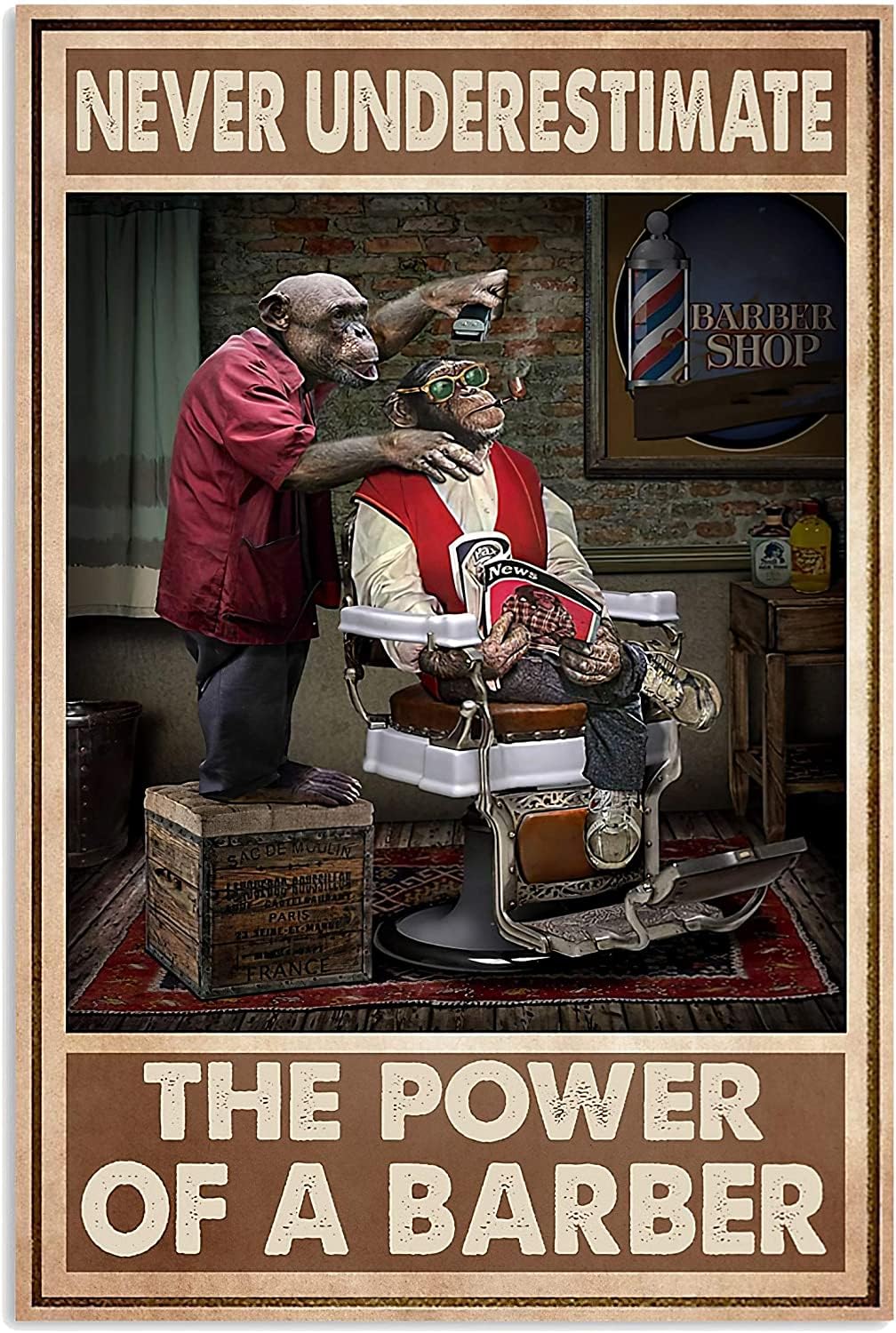 Metal Tin Signs Never Underestimate The Power Of Barber Hairdresser Cool Monkey Cut Hair Wall Art Decor Hair Cut For Salon, Barber Shop Metal Tin Sign 6x8 Inch