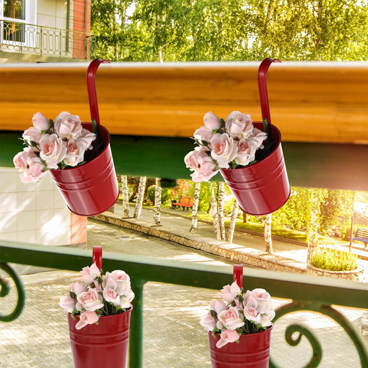 Hanging Planter Pot with Detachable Hook 7.22 Inch Outdoor Hanging Flower Pot for Balcony Railing Fence Garden Decoration