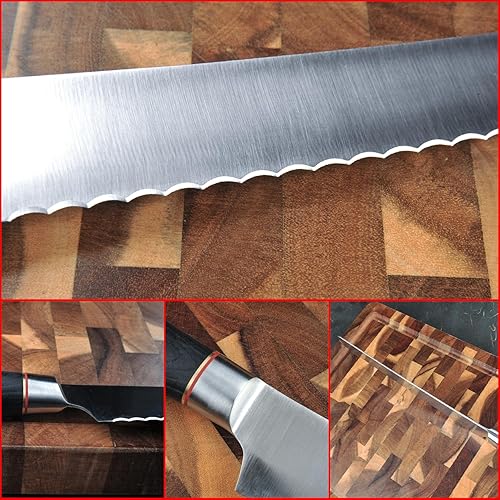 Miniatura 3 de TAIE Cuchillo de pan de 10 pulgadas con bordes dentados afilados para cortar la hoja de pan de corte 1.4116 acero inoxidable 58HRC mango de madera