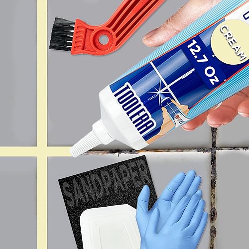 Kit de renovación de relleno de lechada de crema con pasta de reparación de azulejos, herramienta de extracción, papel de lija, guantes y espátula
