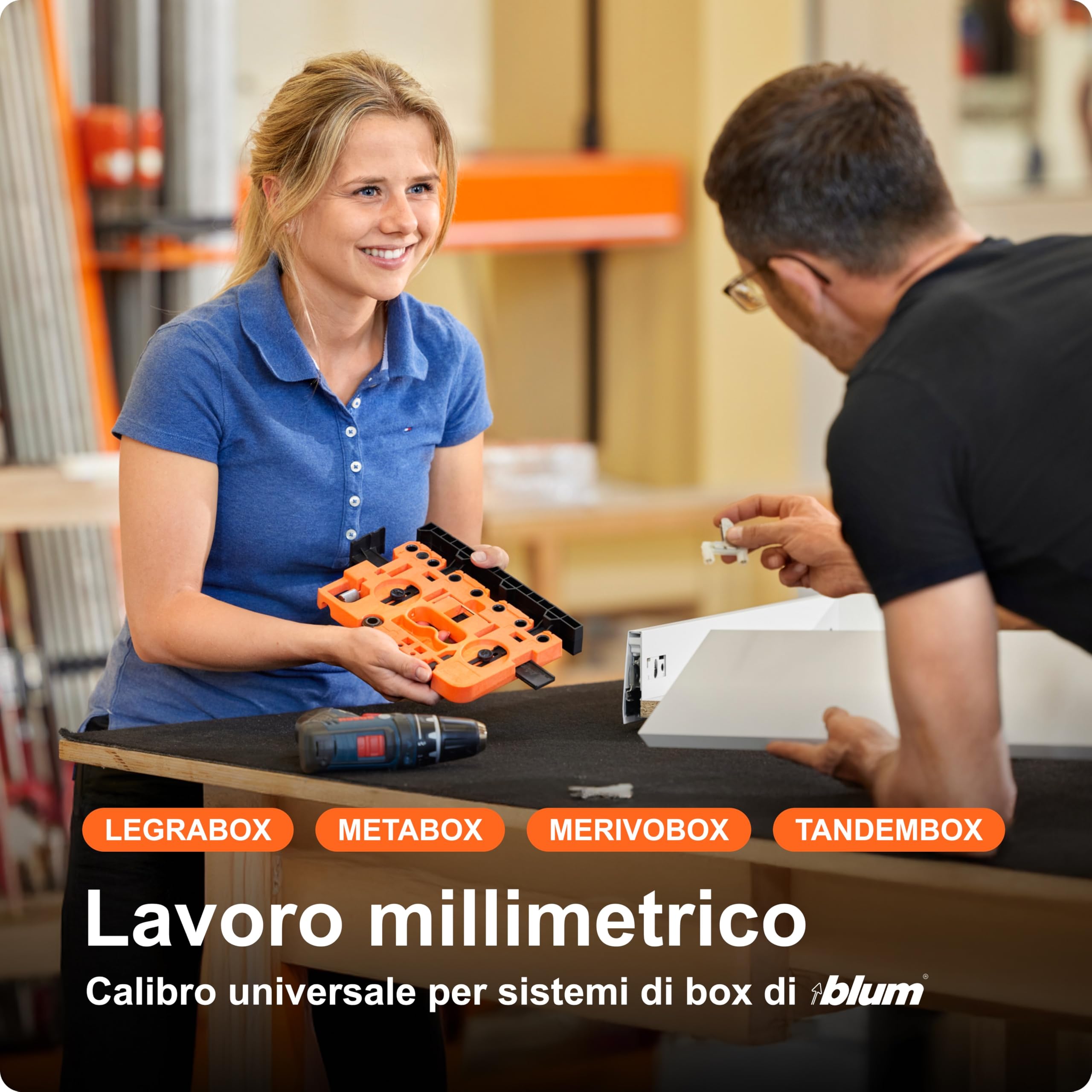 blum dima foratura universale | per sistemi box TANDEMBOX, METABOX, LEGRABOX e MERIVOBOX e ferramenta frontale AVENTOS I dima precisa per marcatura e pre-foratura ferramenta e cassetti