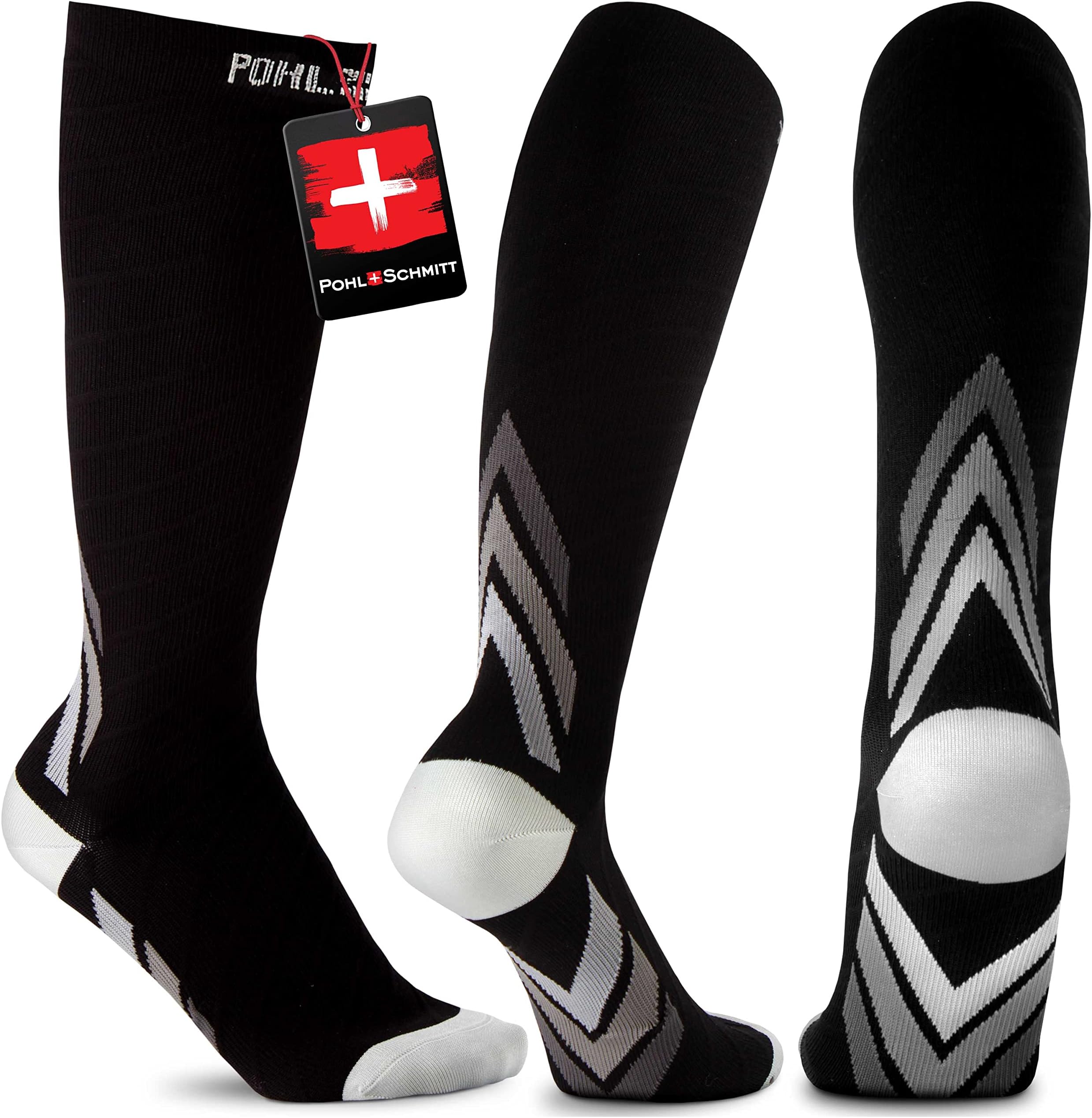 Pohl Schmitt Premium Soft Knee High Compression Socks for Women & Men, Breathable Fabric Best for Nursing, Hiking, Running