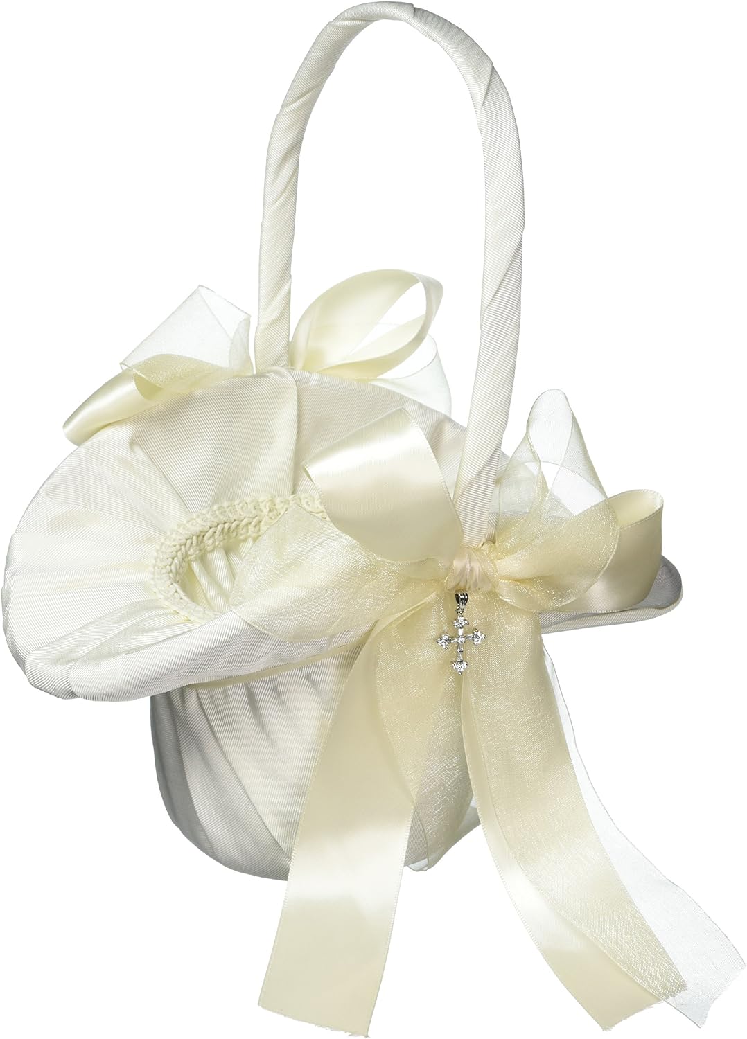 Beverly Clark Collection Grace, Flower Girl Basket with Crystal Cross, Ivory