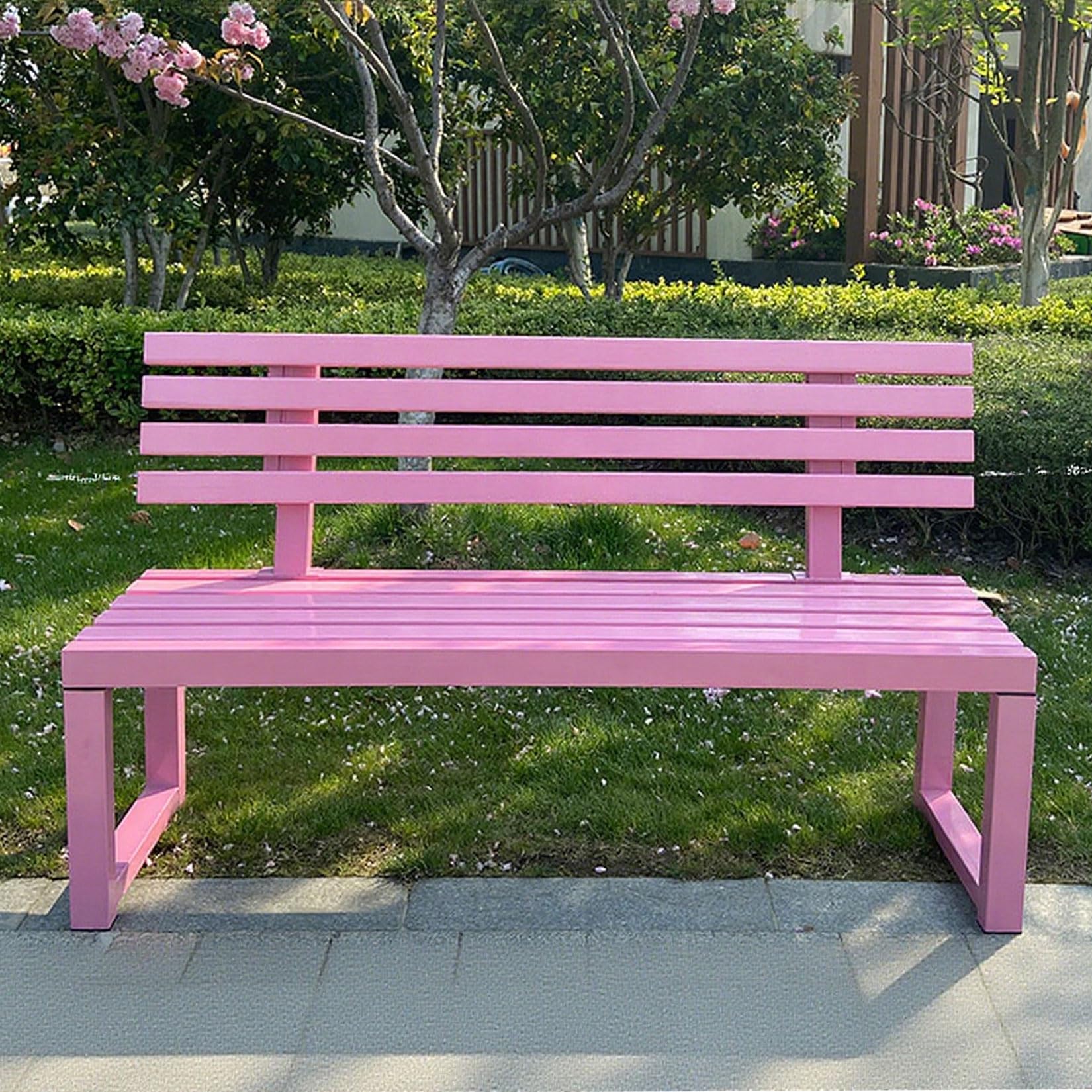 Odporna na warunki atmosferyczne żelazna ławka ogrodowa dla 2-4 osób, siedzisko na patio z oparciem, idealna na balkon, podwórko i przy basenie - 120 x 40 x 85 cm