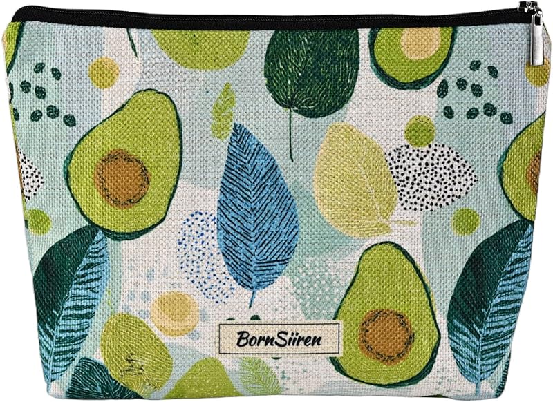 Necessaire de maquiagem BornSiiren com estampa de abacate, zíper e forro, 1 unidade