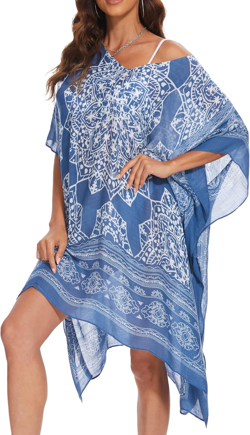 Moss Rose Women's Beach Kaftan Dresses Kimono Swimsuit Cover up for Bathing Suit with Floral Pattern - Image 3