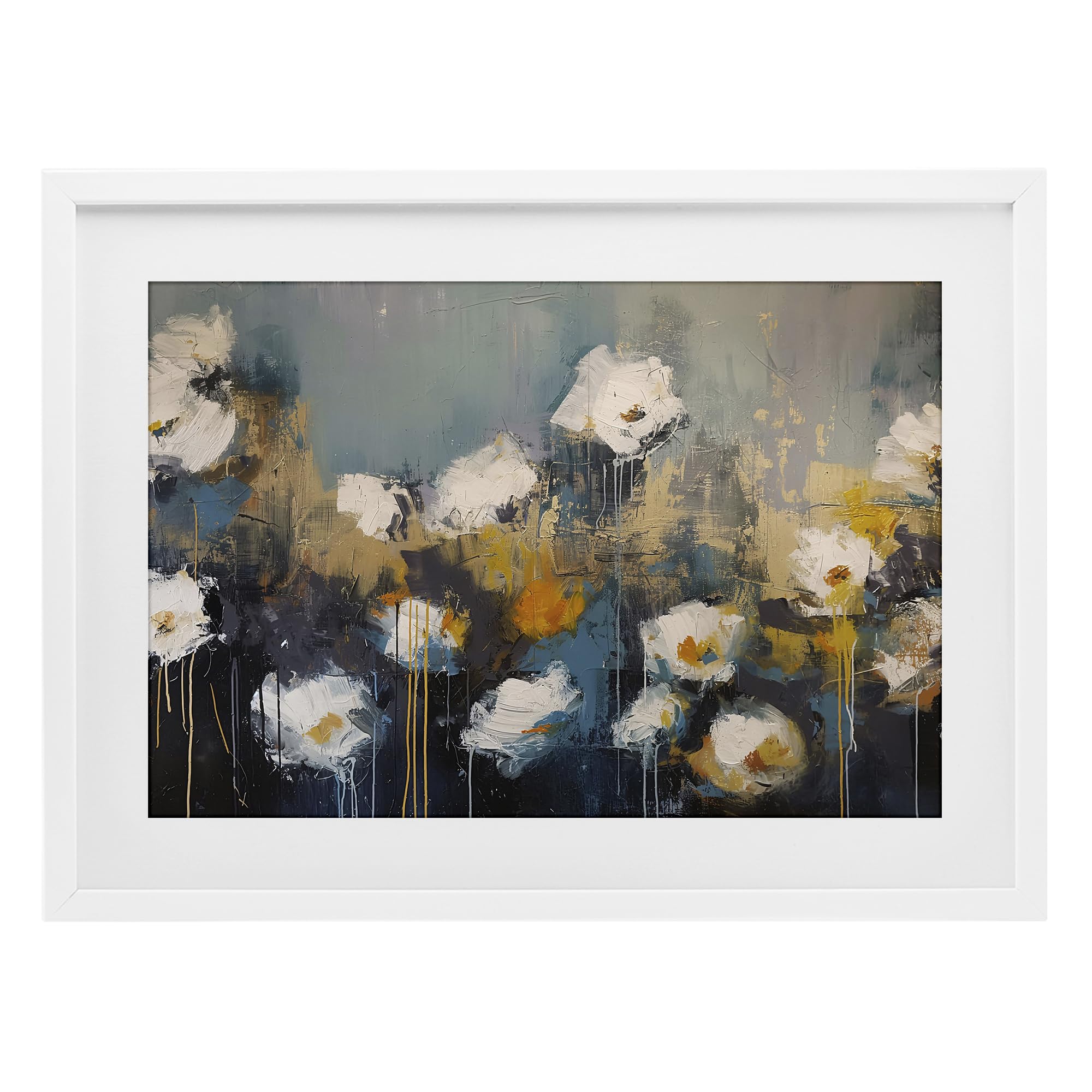 Stupell Industries Coastal White (Textured) 'Contemporary Paint Drip Blossoms'| Framed Print Under Glass