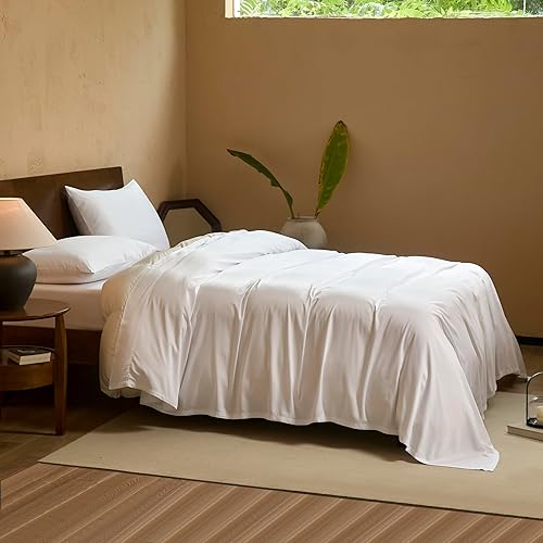 Miniatura 8 de EVERLY Juego de sábanas de tamaño queen, lujosamente con 400 hilos de viscosa orgánica derivada del bambú, sábanas frescas para cama tamaño queen de