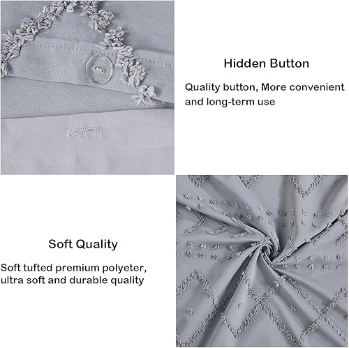 Miniatura 5 de Funda de edredón gris bohemia tamaño Queen - Funda de edredón suave similar al algodón Queen de 3 piezas para todas las estaciones, fundas de