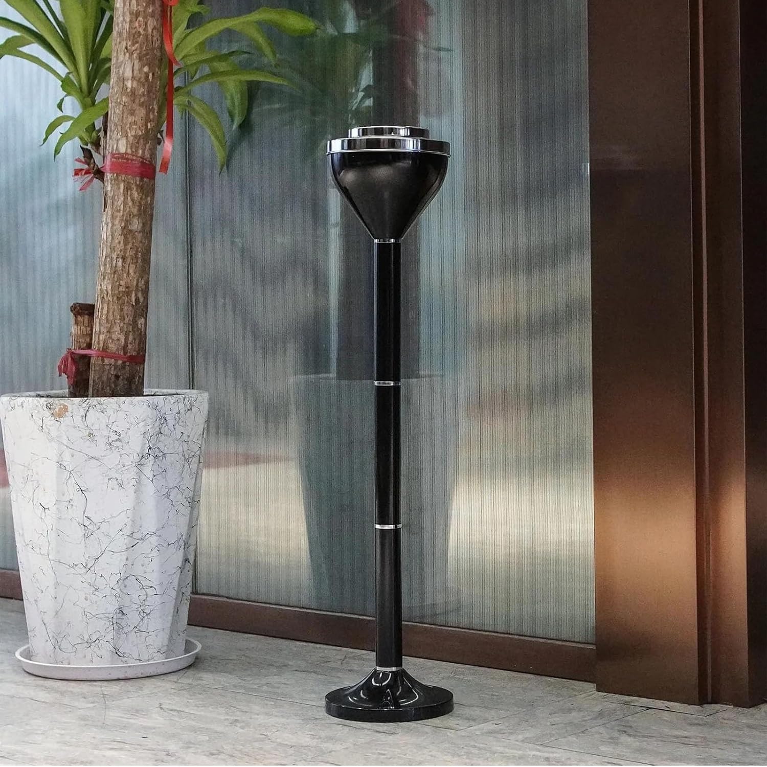 Outdoor Standing Ashtray, Stainless Steel Outside Ash Tray for Cigarette Butt Receptacle Disposal, Commercial Metal Smokers Cigar Ashtrays Container with Lid(White)