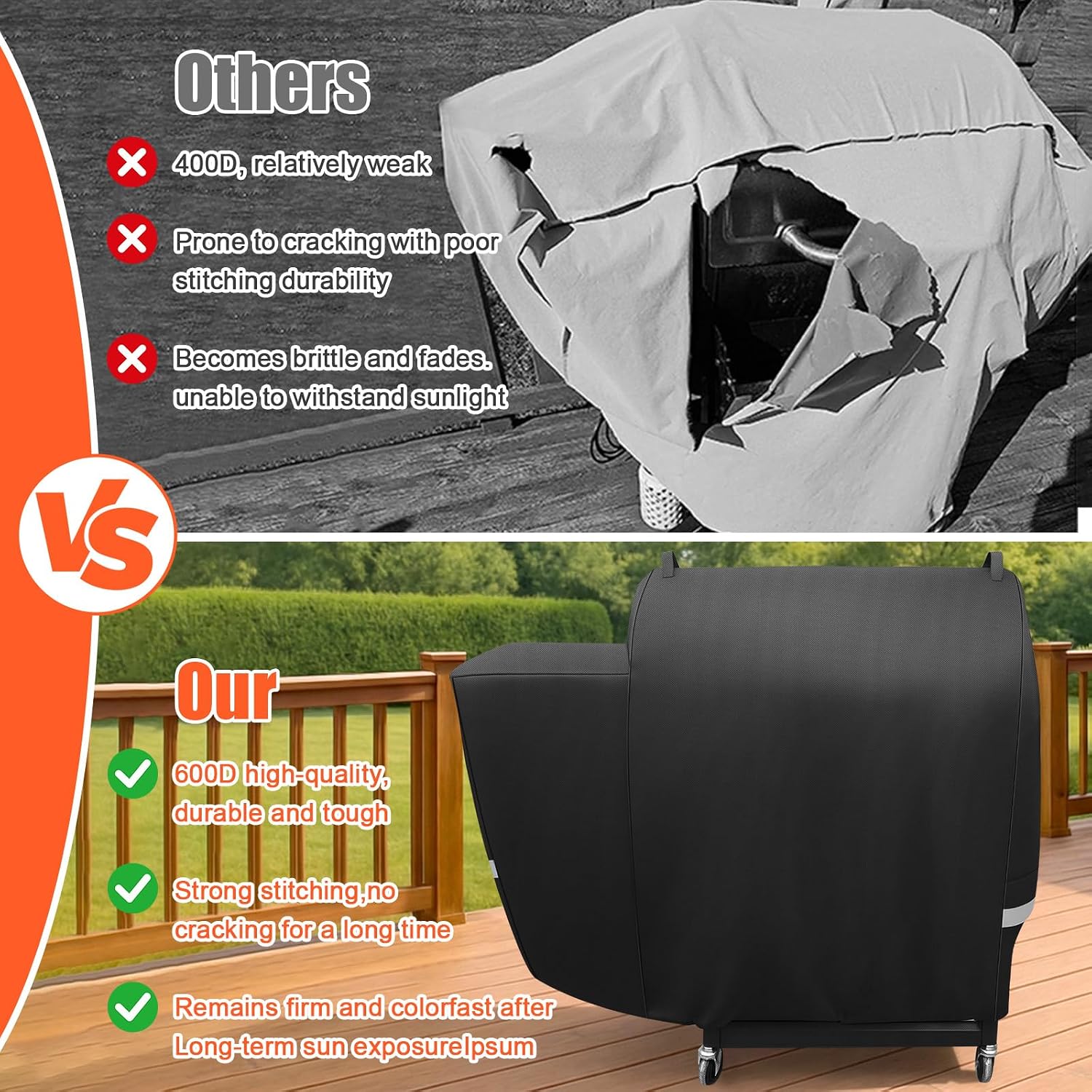 Grill Cover for Recteq RT-590 and Deck Boss 590, 45 x 22 x 41 in 600D Outdoor Pellet Grill Cover, Weather-Resistant BBQ Smoker Cover for Rain, Sun, Dust and Leaves