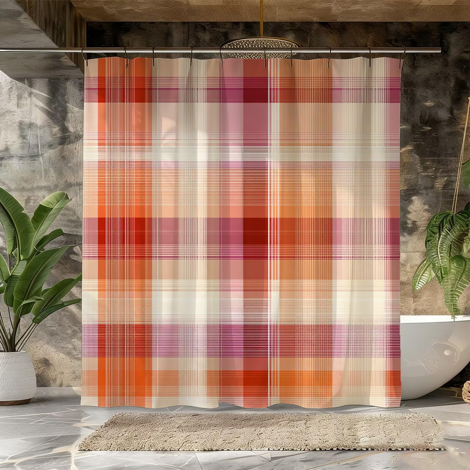 Enrejado Cortina de Ducha 180x200, Tela Poliéster Impermeable con 12 Ganchos, Secado Rápido Cortinas de Baño Lavables Shower Curtain Resistente a Humedad Decoracion Hogar Simple Cortina Ducha,Model669