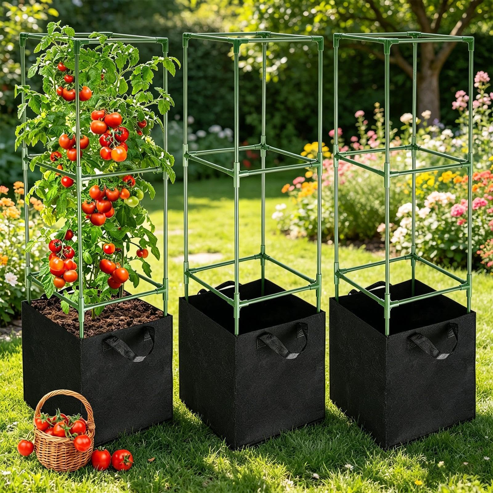 Generisch Tomaten-Stützkäfig Rostfreier Edelstahl, Rostbeständig Und Hoch | Quadratischer Tomatenstützkäfig als Pflanzenstütze für , Bohnen, Paprika, Auberginen, Terrasse, Garten, Hochbeet, Balkon und