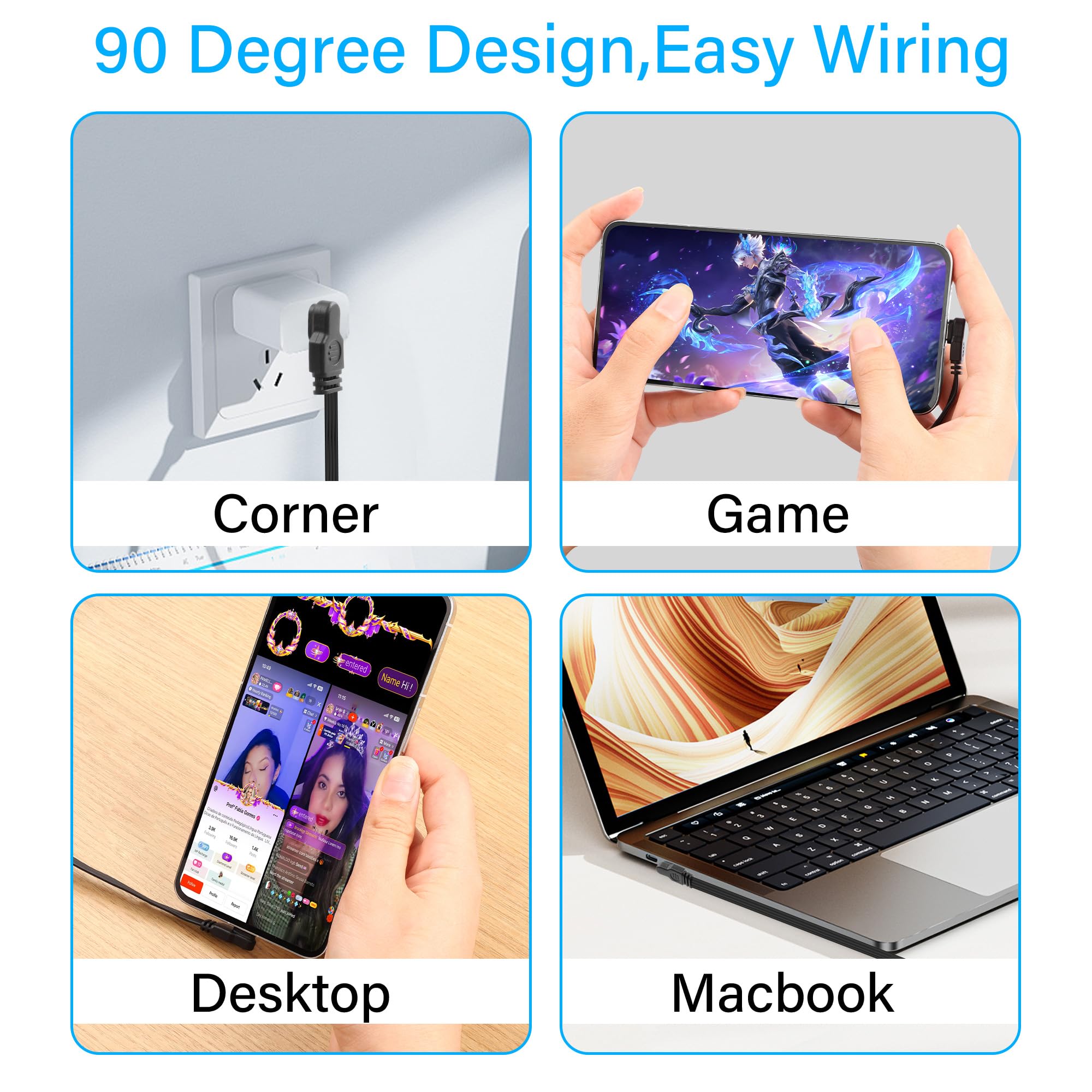 Cavo USB-C Angolo 90 Gradi Cavo USB-C Ad Angolo Retto 90&deg; - Per Ricarica Rapida E Sincronizzazione Dati, Universale Cavo Ricarica Rapida Usb-c